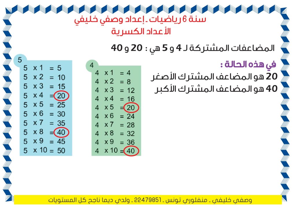 قواعد رياضيات سنة سادسة